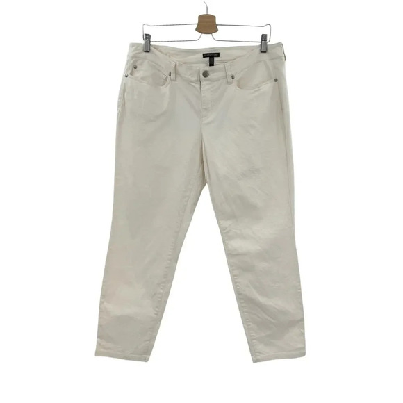 Eileen Fisher Textured Cream Skinny Ankle Jeans Organic Cotton Size 14 - Picture 1 of 12